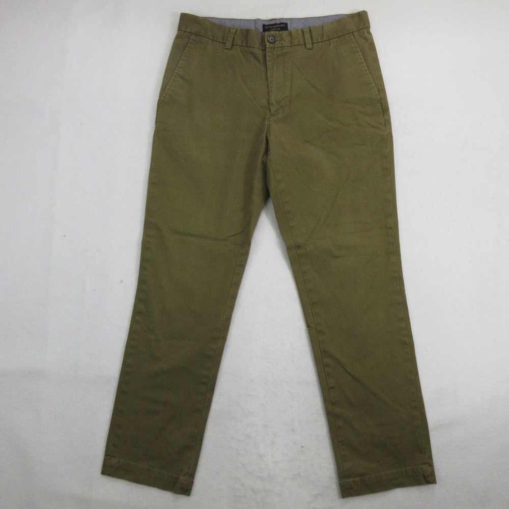 Banana Republic Men Aiden Slim Chino Pants 33x32 Olive Green Stretch Flat Front